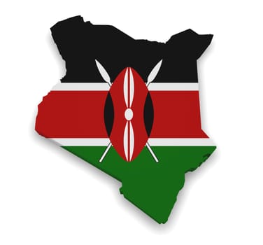 Shape 3d of Kenya map with flag isolated on white background.