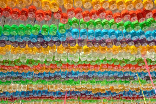 used plastic colorful bottles decorated