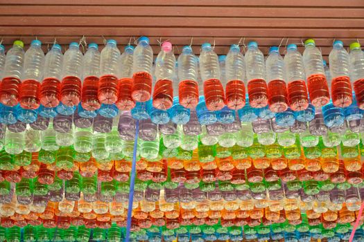 used plastic colorful bottles decorated