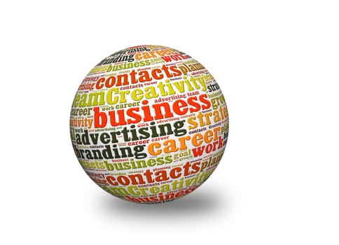 Business, in a word cloud designed in a 3D sphere with shadow