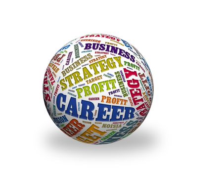  a word cloud designed in a 3D sphere - business strategy ,profit,career