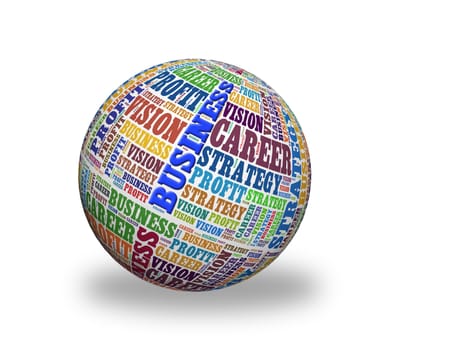 Business strategy  in a word cloud designed in a 3D sphere with shadow