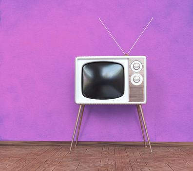 vintage television over pink background. 3d concept