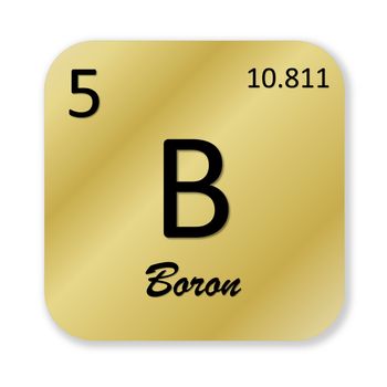 Black boron element into golden square shape isolated in white background