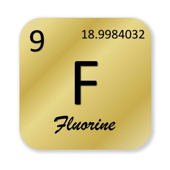 Black fluorine element into golden square shape isolated in white background