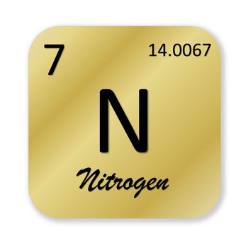 Black nitrogen element into golden square shape isolated in white background