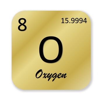 Black oxygen element into golden square shape isolated in white background