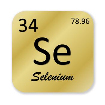 Black selenium element into golden square shape isolated in white background