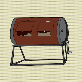 Single compost bin on brown halftone background