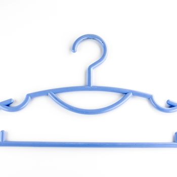 blue plastic clothes hanger on a white background