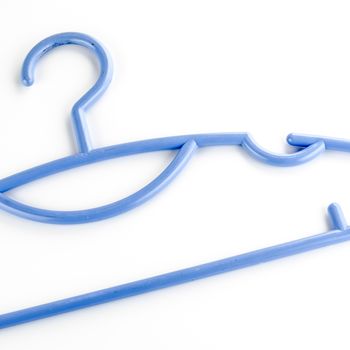 blue plastic clothes hanger on a white background