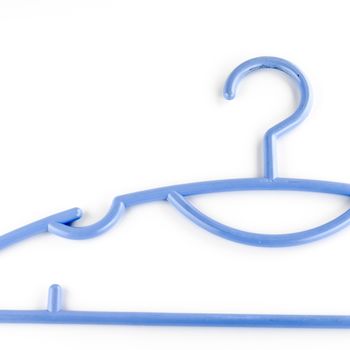 blue plastic clothes hanger on a white background