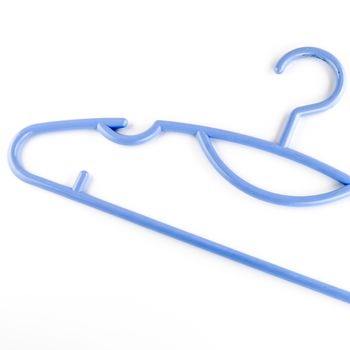 blue plastic clothes hanger on a white background