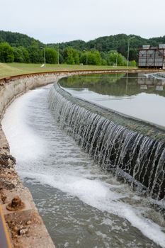 sewage water treatment plant basin technology review site. waterworks. staged water cleaning. reduction of environmental pollution.