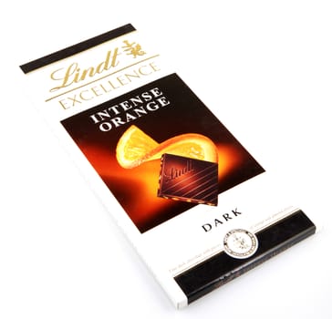 AYTOS, BULGARIA - MAY 10, 2014: Lindt Swiss milk chocolate. Lindt is recognized as a leader in the market for premium quality chocolate.