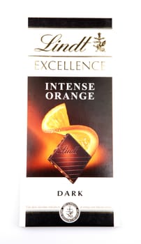 AYTOS, BULGARIA - MAY 10, 2014: Lindt Swiss milk chocolate. Lindt is recognized as a leader in the market for premium quality chocolate.