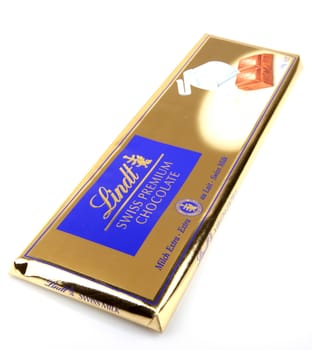 AYTOS, BULGARIA - MAY 10, 2014: Lindt Swiss milk chocolate. Lindt is recognized as a leader in the market for premium quality chocolate.