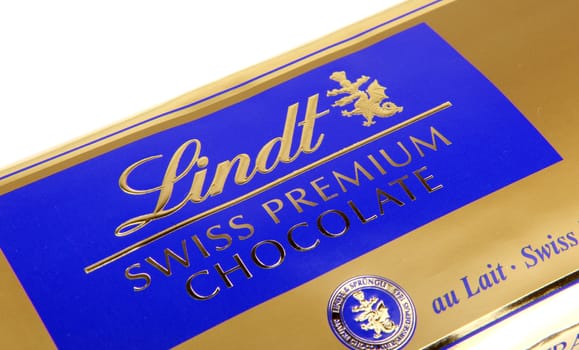 AYTOS, BULGARIA - MAY 10, 2014: Lindt Swiss milk chocolate. Lindt is recognized as a leader in the market for premium quality chocolate.