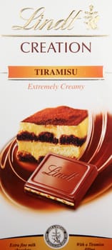 AYTOS, BULGARIA - MAY 10, 2014: Lindt Swiss milk chocolate. Lindt is recognized as a leader in the market for premium quality chocolate.