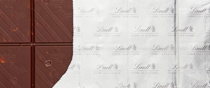 AYTOS, BULGARIA - MAY 10, 2014: Lindt Swiss milk chocolate. Lindt is recognized as a leader in the market for premium quality chocolate.