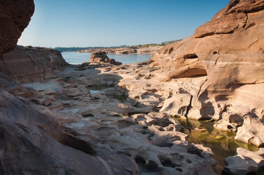 Sam Phan Bok rock canyon beside Khong river,Ubon Ratchathani of Thailand.