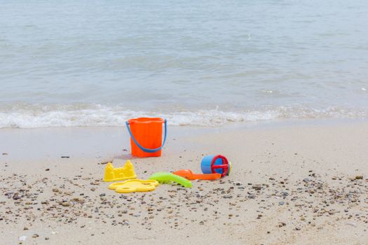 toys for childrens sandboxes against the sea and the beach