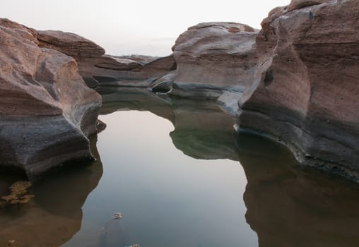 Sam Phan Bok rock canyon beside Khong river,Ubon Ratchathani of Thailand.