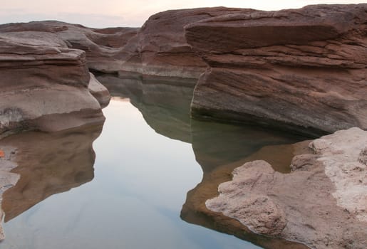 Sam Phan Bok rock canyon beside Khong river,Ubon Ratchathani of Thailand.