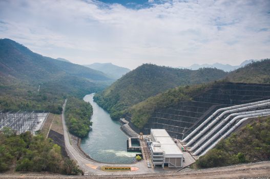 Powerhouse Srinakarin dam at kanchanaburi of Thailand