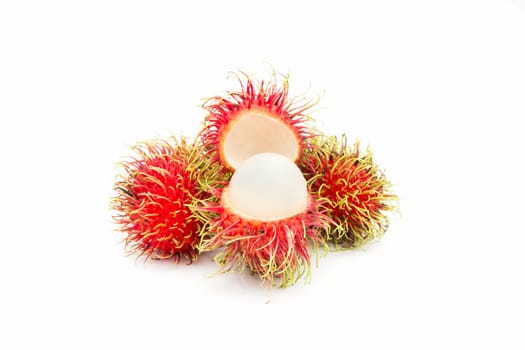 Rambutan fruit with red shell  on white background