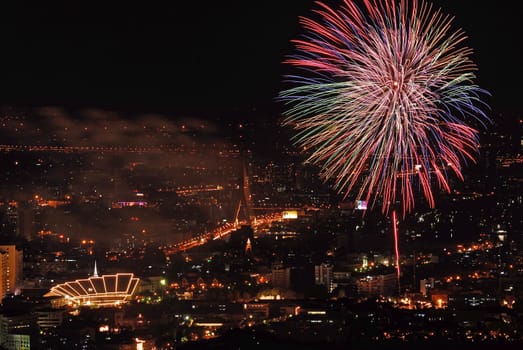 firework over Chaophraya river Bangkok on Father's day,Bangkok Thailand