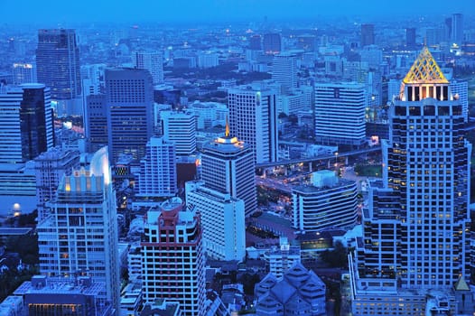 Bangkok city bird's-eye view in evening.