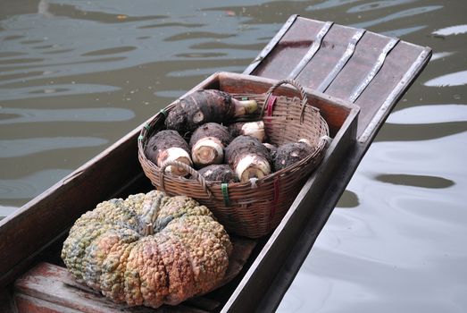 pumkin and taro in traditional floating market , Thailand.