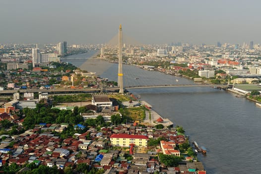 Bangkok city along chao praya river,Thailand