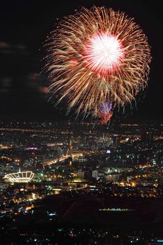 firework over Chaophraya river Bangkok on Father's day,Bangkok Thailand