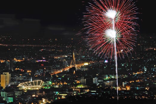 firework over Chaophraya river Bangkok on Father's day,Bangkok Thailand