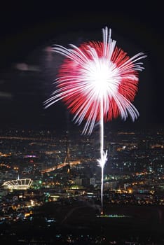 firework over Chaophraya river Bangkok on Father's day,Bangkok Thailand