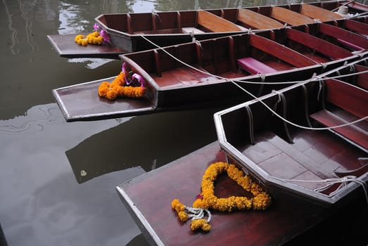 wood boats in floating market Thailand