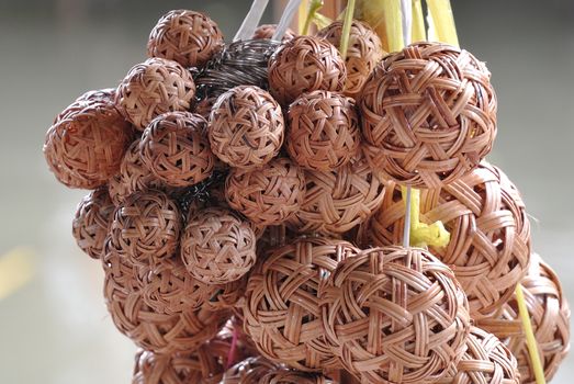 takraw balls on sale in floating market, THAILAND