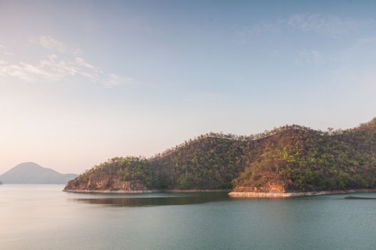 Scenic of Srinakarin dam at kanchanaburi of Thailand