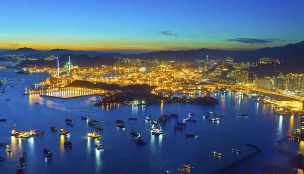 Hong Kong container terminal night view 