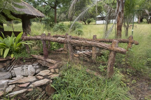old wooden bridge and rocks in nature