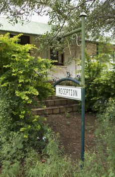 old abandon gold mine village leydsdorp in south arica with reception sign