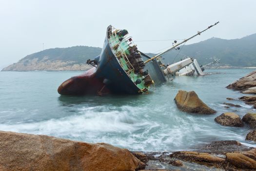 Wreck on the coast in Hong Kong