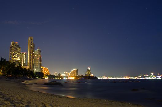 Wongamat Beach Night. North of Pattaya City, Thailand.