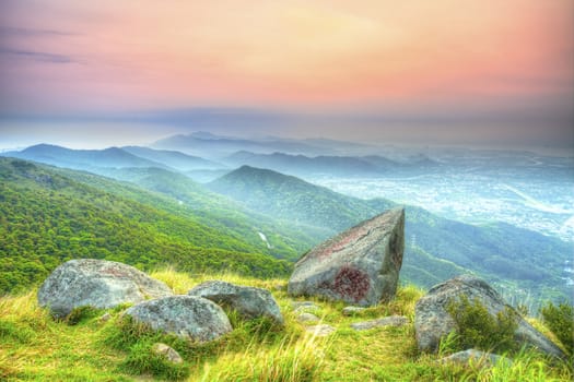 Sunset at mountain landscape in Hong Kong