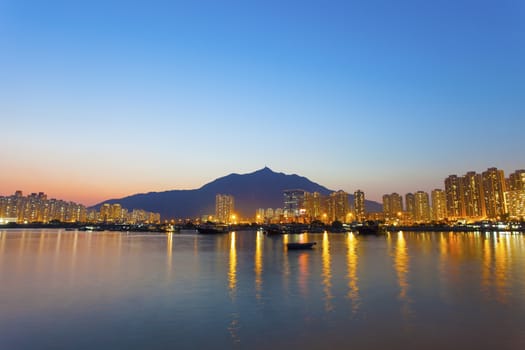 Hong Kong fishing shelter at sunset