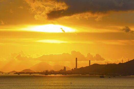 Power plant at sunset