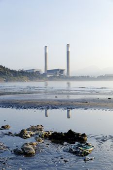 electric power plant and pollution beach