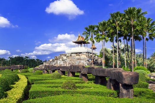 View to Pavillion and Stonehenge in Nong Nooch Garden. 